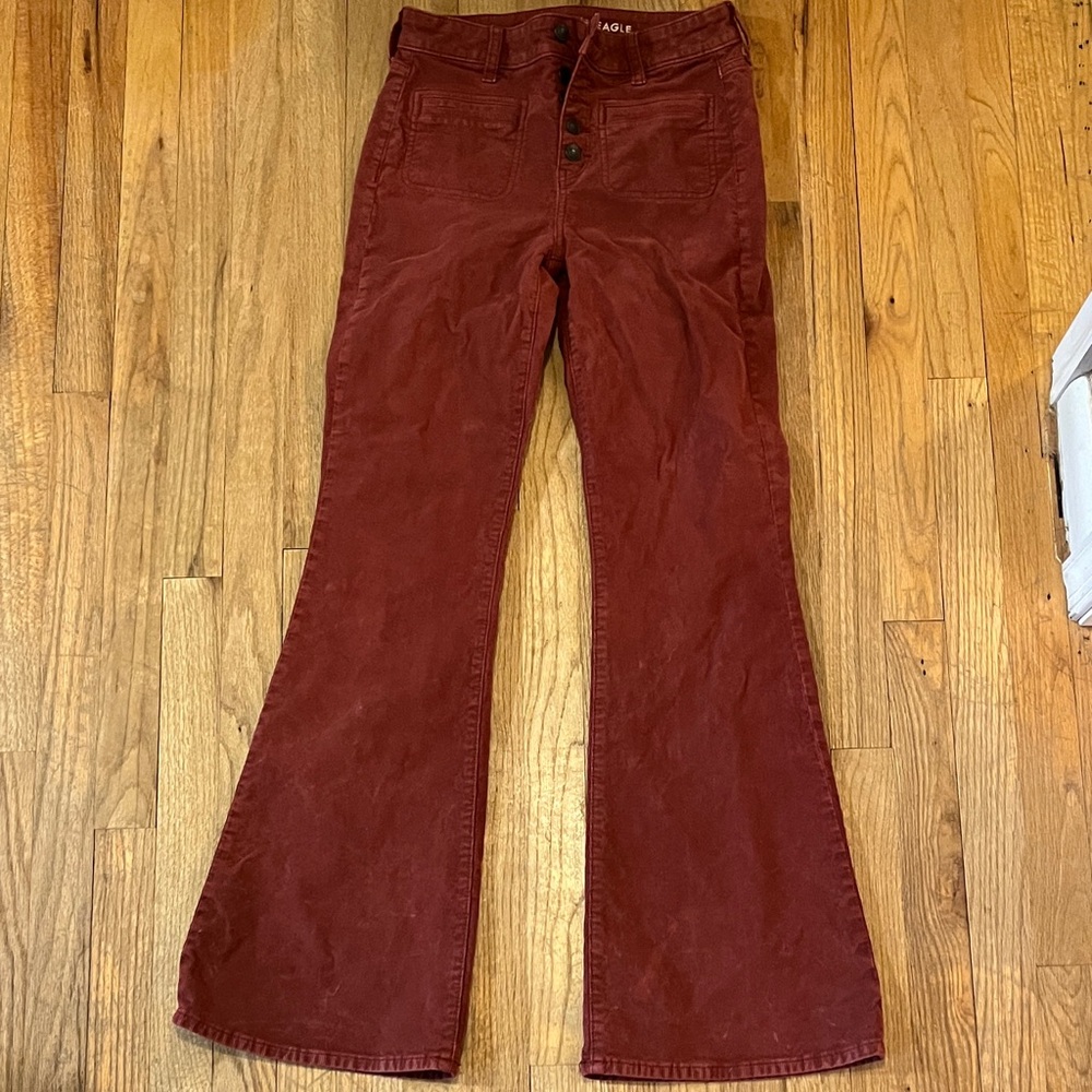 American Eagle Outfitters Women's Burgundy Flare Corduroy Pants 4-Long